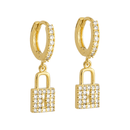 Brinco Dourado de Argolinha com Cadeado Cravejado de Zircônias