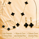 Colar Dourado 5 Trevos Preto