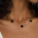 Colar Dourado 5 Trevos Preto