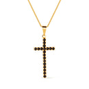 Colar Dourado de Cruz Cravejado de Pedra Natural Negra