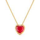 Colar Dourado de Pedra Natural Vermelha Coração Cravejado de Zircônia