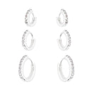 Trio de Argolas Cravejadas de Zircônias em Prata 925