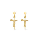 Brinco Dourado de Cruz com a palavra Jesus