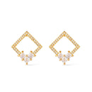 Brinco Dourado Quadrado com 30 Pedras de Zircônia